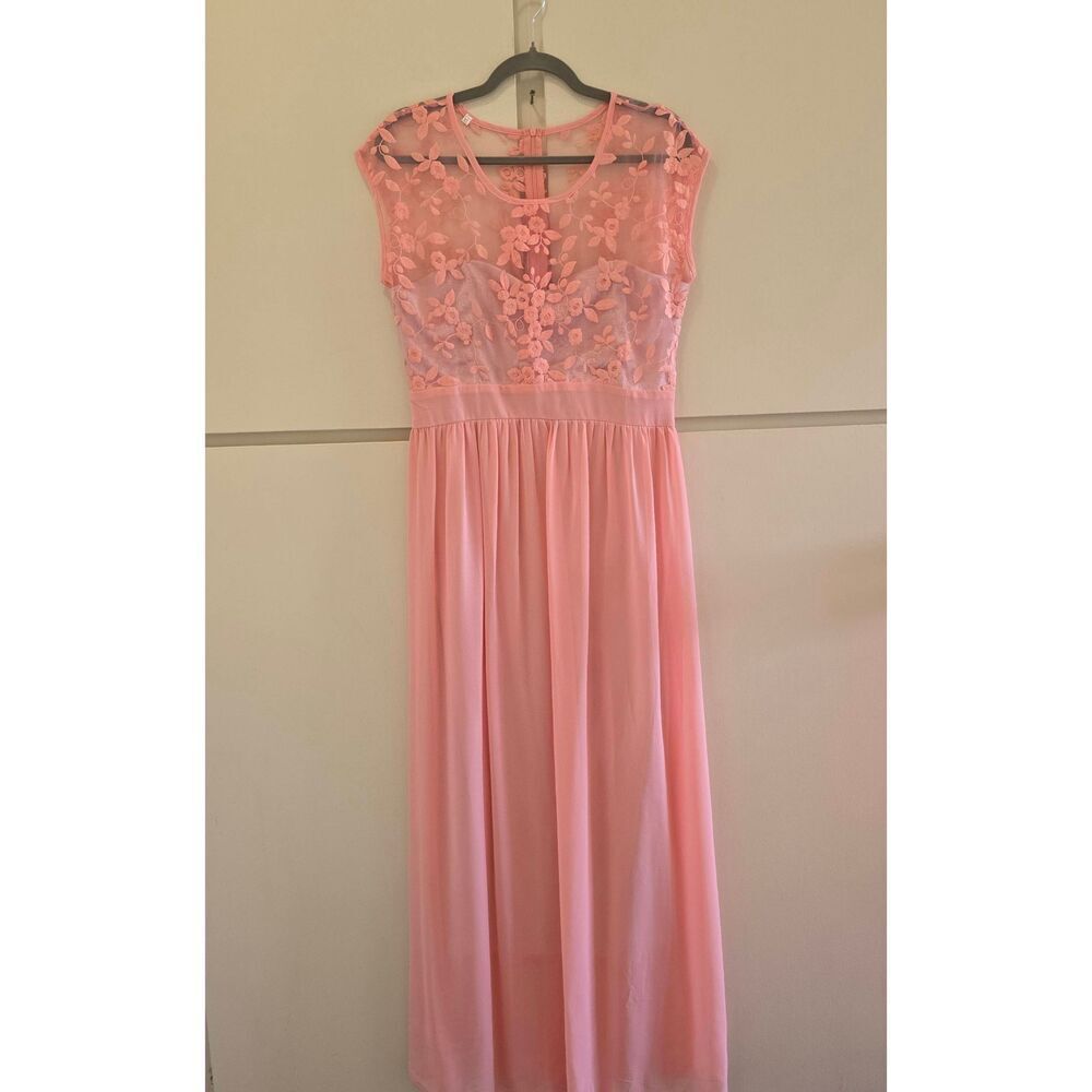 Peach Organza Embroidered Bodice/ Chiffon Skirt Gown, Sleeveless, NWOT, 12